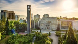 The University of British Columbia exterior with clock tower in foreground